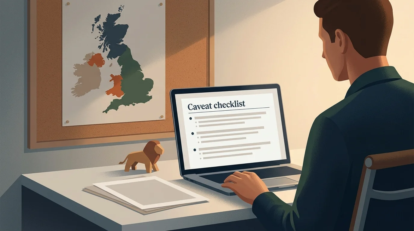 Illustration of a UK reader reviewing a Golden Lion Casino caveat checklist